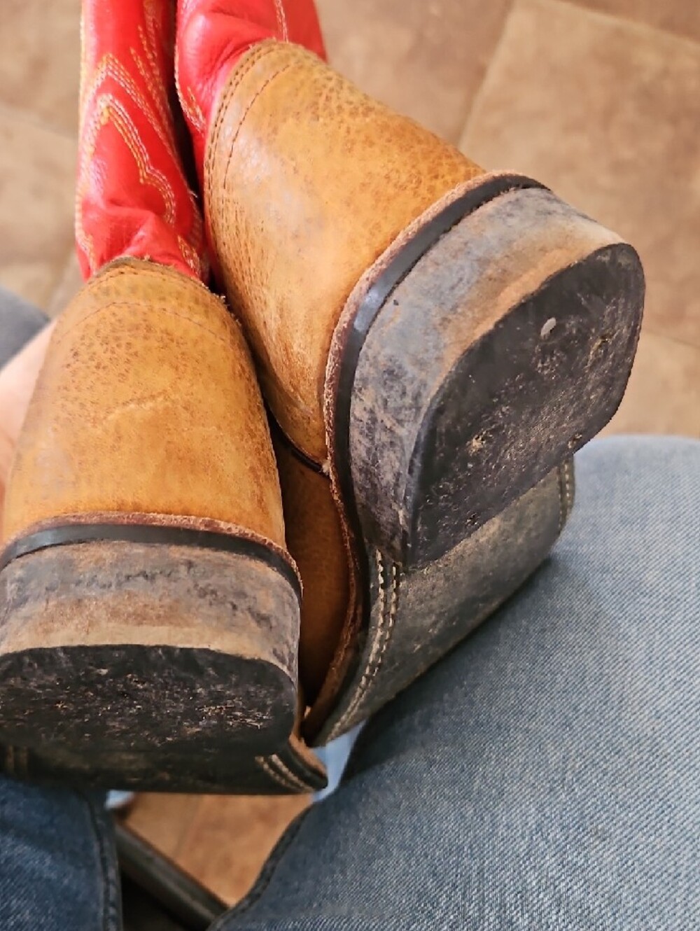 Old West Kids Red and Tan Cowboy Boots - Picture 7 of 7